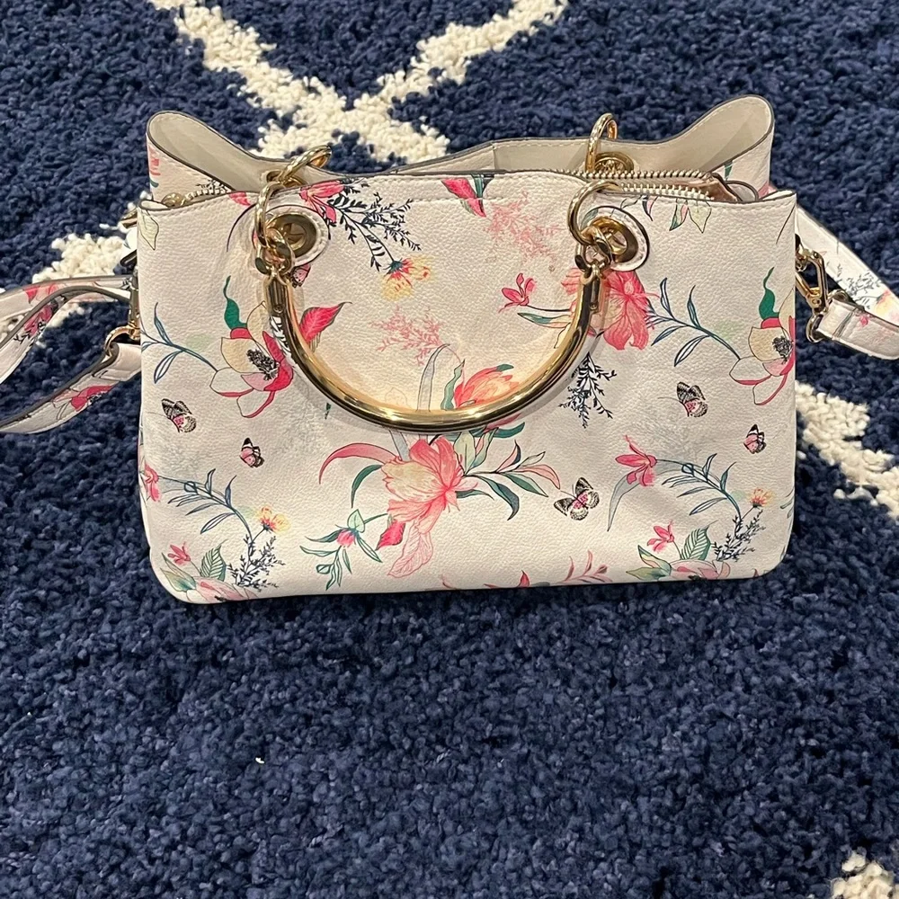Aldo Surgoine965 White Floral Tote Bag with Shoulder Strap
